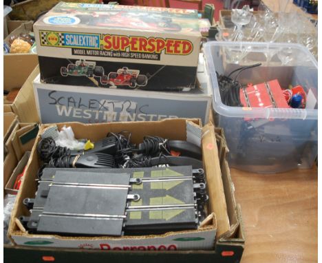 A large collection of miscellaneous Scalextric items, to include boxed Superspeed, various track etc