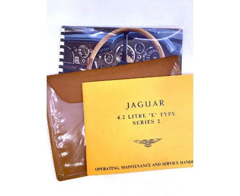 Jaguar E Type, Series 2, operating manual &amp; service handbook, c. 1960, in original wallet, together with Aston Martin: A 