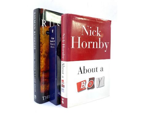 Hornby, Nick. About a Boy, signed first edition, 1998, wrapper with closed split top corner, tog. w/ Writing Home, by Alan Be