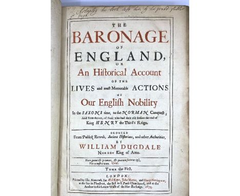 Dugdale, William. The Baronage of England, Tome the First, London: Thomas Newcomb, 1675. Comprising title printed in red & bl