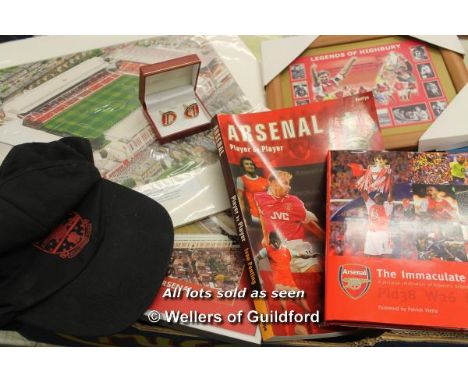 Arsenal Fc Collectables Including A Print, Cap, Books And Scarf