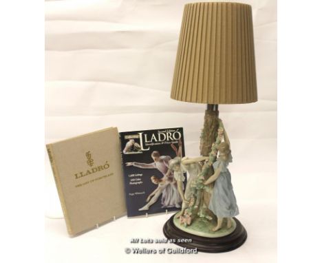 Lladro Nymph table lamp, no. 1607, with shade and books on Lladro.