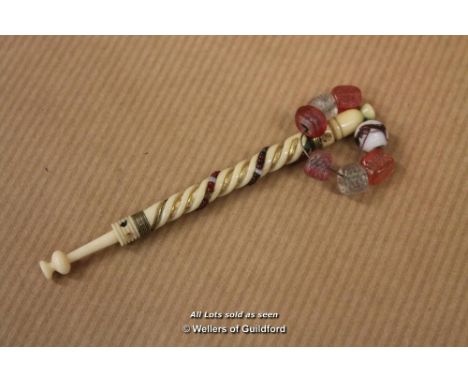*Lace Bobbin: Antique Bone Wired: Beaded Gold/Slack Spiral [LQD 117]