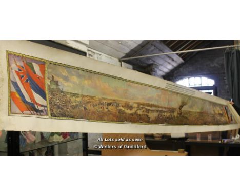 A long unframed panoramic print of the Battle of  the Yser in 1914.