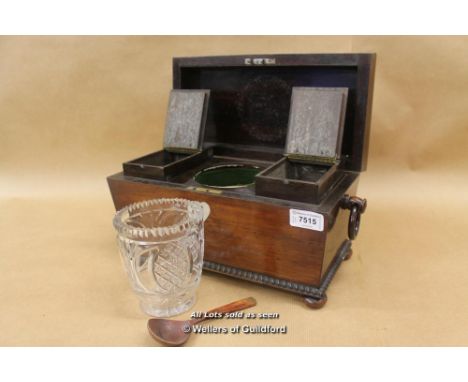 *Antique Georgian Rose Wood Sarcophagus Inlaid Tea Caddy Heart Cartouche-C1810 [LQD 117]