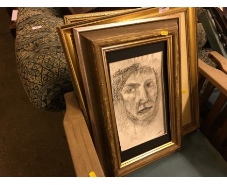 Two portrait studies; and an abstract oil 
