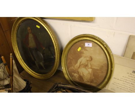 A 19th Century oval print depicting a seated female figure; and an oil on canvas portrait study  AF  