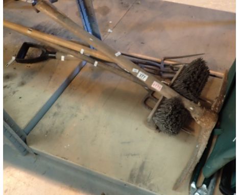 Bundle of garden tools to include sun lounger and pickaxe 