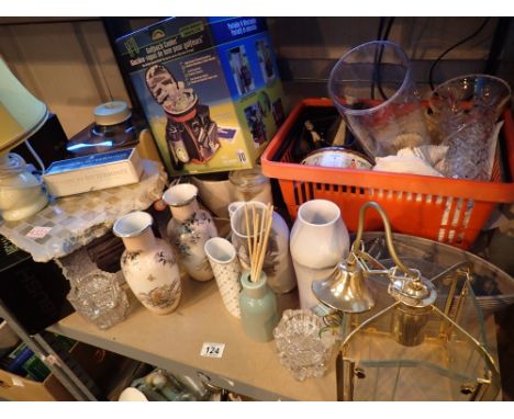 Shelf of mixed glass ceramics electricals etc