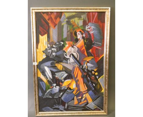 A Spanish School, oil on canvas, futurist portrait of a female guitarist, 24½'' x 36½'' 