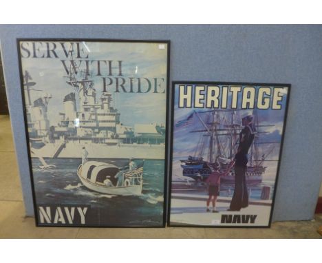 A vintage Heritage Navy recruitment poster and a Serve with Pride Naval poster 