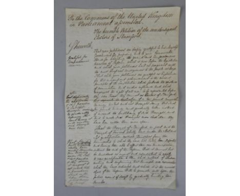 Great Reform Act.- Stamford.- A manuscript document by the electors of Stamford, praising Parliament for adopting the Great R