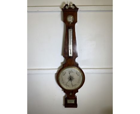 A mahogany four glass banjo barometer signed Jno Sowter, Oxford on the silvered level plate, with 10" silvered principal dial