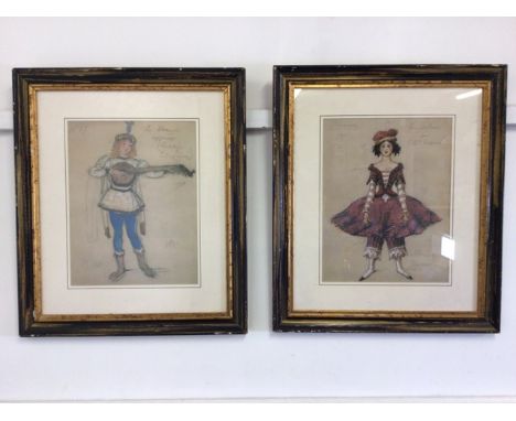 A pair of vintage costume prints in distressed frames. Size inc frame W:49cm x H:57cm