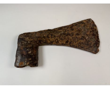 A medieval iron axe head. Metal detectorists find near Glastonbury .W:29cm