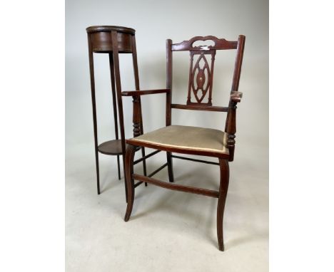 An Edwardian inlaid chair also with a plant stand.W:54cm x D:44cm x H:93cm