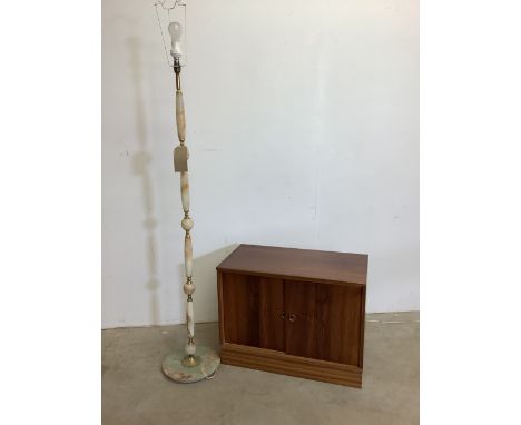 An onyx standard lamp also with a mid century cupboard with sliding doors.H:145cmW:70cm x D:38cm x H:54cm