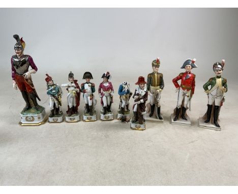 Ten ceramic French Cavalry officers (AF) Tallest: 32cm. Shortest: 19cm.