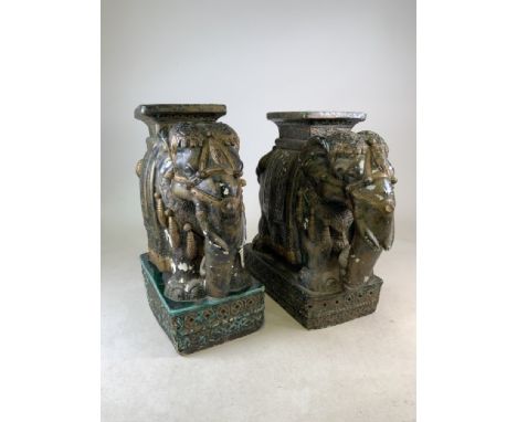 A pair of 1970s ceramic elephant side table/stoolsW:41cm x D:23.5cm x H:54cm