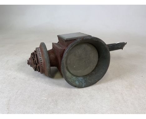 A railway metal carriage lamp. W:19cm x D:22cm x H:47cm