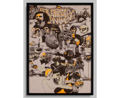 A large, original promotional psychedelic poster print for the cult band Pete Brown's Battered Ornaments, from 1968/69, with 