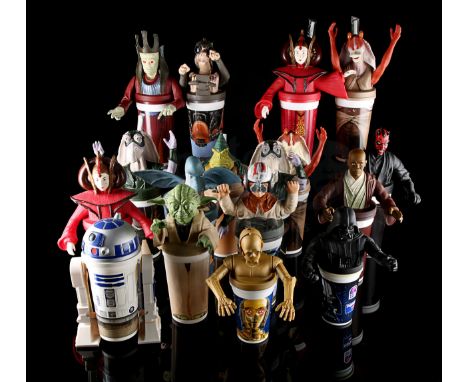 VARIOUS - Large collection of Star Wars themed cups, toppers and straws. Fair - Shows signs of aging. Dimensions: 31 cm x 18 