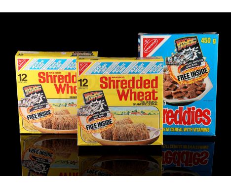 NABISCO - Three Back to the Future themed cereal boxes released in 1985. Retail price sticker on top of one box. Good. Dimens
