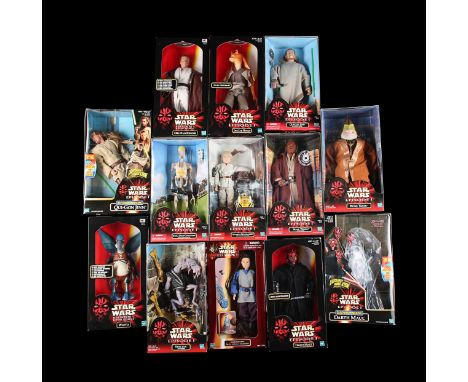 HASBRO - Thirteen large poseable action figures in their original boxes. Includes Anakin, Mace Windu, Boss Nass, Obi-Wan, Pad