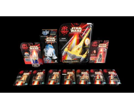 HASBRO - 10 figures from the Episode 1 series and an R2-D2 wind-up toy tin toy released by Osaka. Good - Minor scratches and 