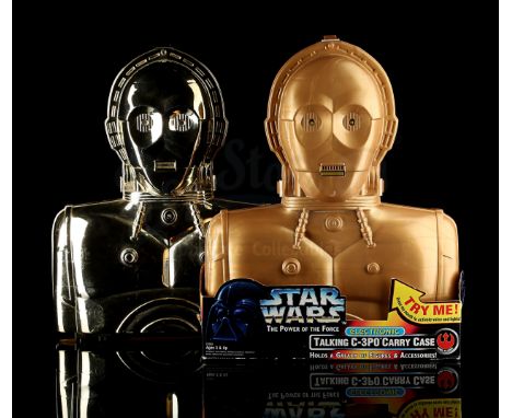 KENNER - Two C-3PO figure collector's cases. Metallic faux-gold case holds up to 40 figures and is complete with card insert.