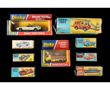 CORGI/DINKY - Three vehicles by Dinky and six vehicles by Corgi. All in opened original boxes. Fair - unpunched, crushing, mu