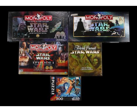 HASBRO/PARKER - Includes three variations of Monopoly, Trivial Pursuit and a puzzle. Two boxes remain factory sealed. Good. D