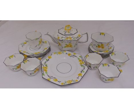 Melba Bone China 778351 tea set to include a teapot, a milk jug, a sugar bowl, a cake plate, plates, cups and saucers (20)