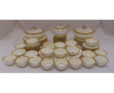 Paragon dinner and tea service to include plates, soup bowls, saucers, serving dishes, an oval meat plate, a teapot, cups and