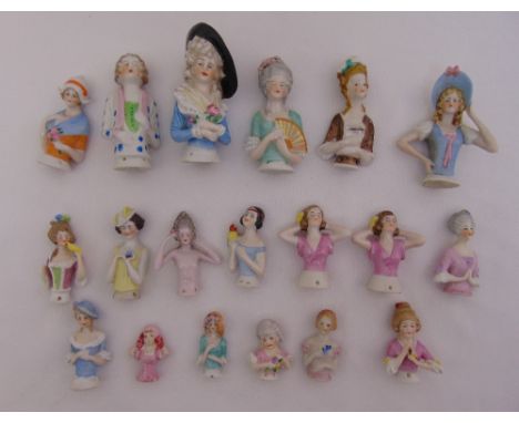 Nineteen ceramic half dolls of various, style, size and form