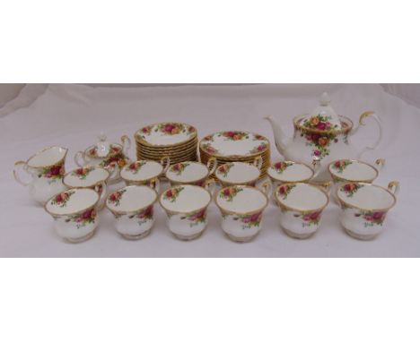 Royal Albert Old Country Roses tea set for twelve place settings to include a teapot, sugar bowl, milk jug, plates, cups and 