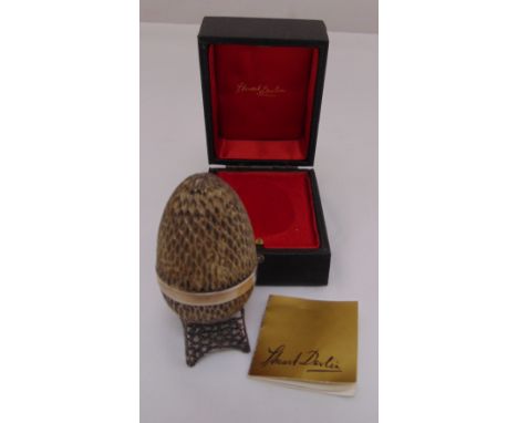 Stuart Devlin limited edition no 59 silver egg in fitted case with silver filigree stand to include COA