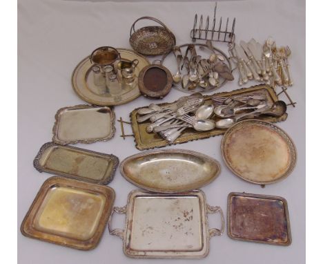 A quantity of white metal and silver plate to include trays and flatware