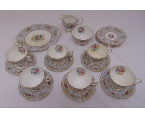 Queen Anne Gainsborough tea set to include a cake plate, a milk jug , a sugar bowl, plates, cups and saucers (19)