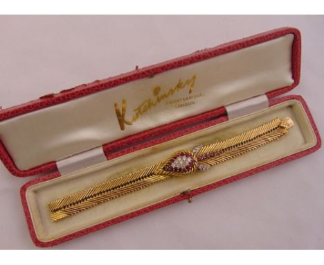 Kutchinsky Jaeger le Coultre movement 18ct yellow gold diamond and ruby ladies cocktail watch in original fitted case, approx