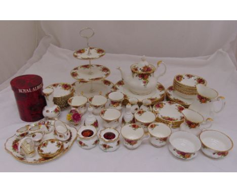 Royal Albert Old Country Roses dinner and tea set for six place settings to include plate, bowls, cups, saucers, a teapot, mi