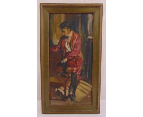 Udo Weith framed oil on panel of a gentleman in 19th century attire, signed bottom right, 36.5 x 17cm