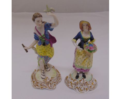 Two Spode Chelsea figurines to include a flower seller and a girl with a bird, tallest 16.5cm (h)