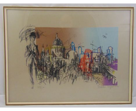 Felix Topolsky framed and glazed limited edition polychromatic lithograph of a London skyline 109/150, signed bottom right, 4