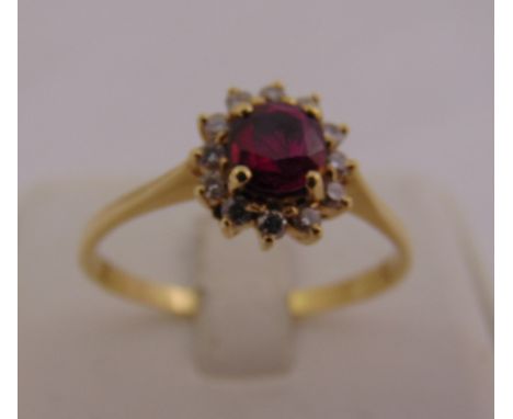 18ct yellow gold, ruby and diamond ring, approx total weight 3.8g