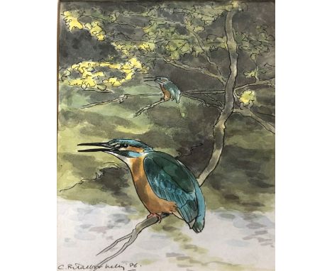 Chloe Elizabeth Talbot-Kelly, Kingfisher, a preliminary sketch for a calendar, signed and dated 86, watercolour, 20.5x13.5, a