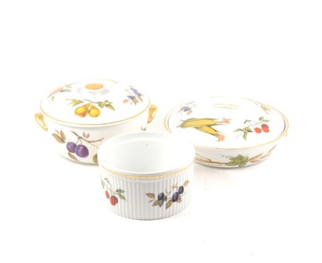 A Collection of Royal Worcester tableware, Evesham pattern, including tureens, dishes, etc.