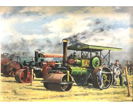 Angell, a traction engine rally, oil on board, 38cm x 48cm, one engine bearing the name "F &amp; L Dockray Loughborough"