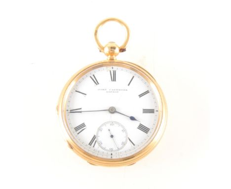 An 18 carat yellow gold open face pocket watch by John Cashmore of London, the white enamel dial named John Cashmore London h