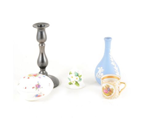 Quantity of decorative Minton china, Aynsley, Worcester, and an old Crown Derby urn shaped vase (as found), etc (Qty: 2 boxes